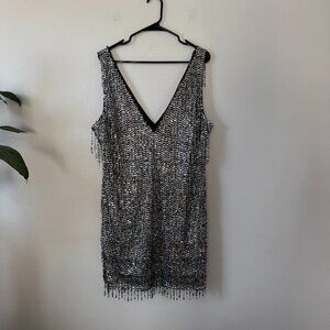 Nasty Gal Fringe Beaded Plunge Mini Dress